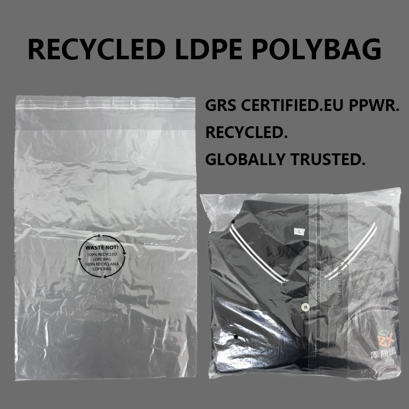 Custom Recycled LDPE Polybag pomaga modnim znamkam nadgraditi trajnostno embalažo z recikliranimi materiali s certifikatom GRS